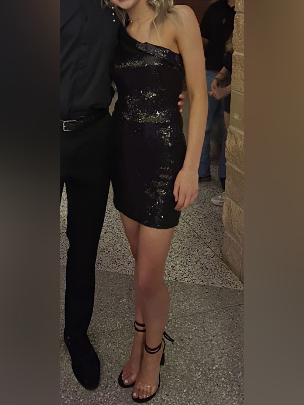 B Darlin Black One-Shoulder Sequin Cocktail Dress